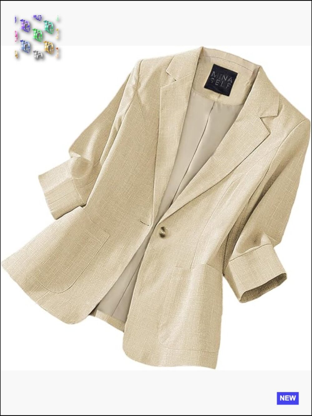 Lightweight Linen Blazer 3/4 Sleeve Tailored Work Office Casual Chic